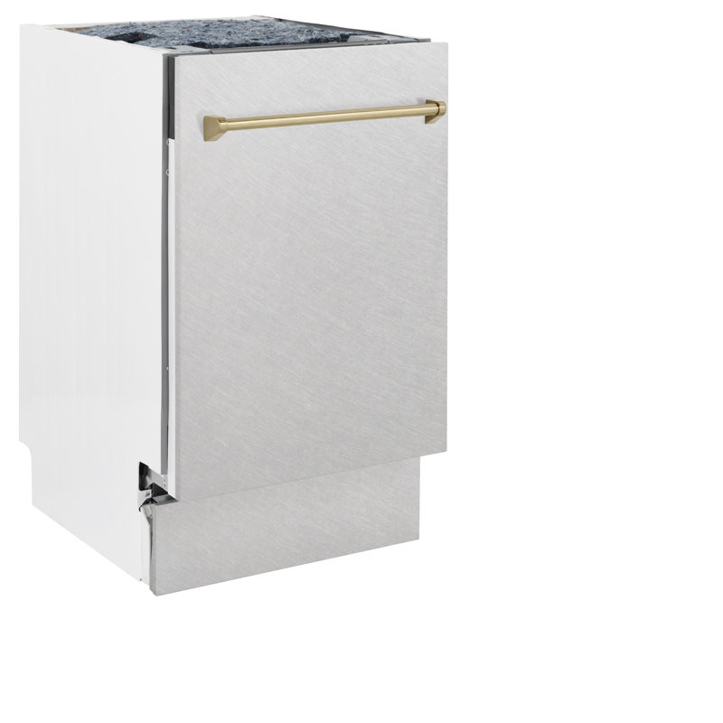 ZLINE Autograph Edition 18” Compact Control Dishwasher in Fingerprint Resistant Stainless Steel, Champagne Bronze