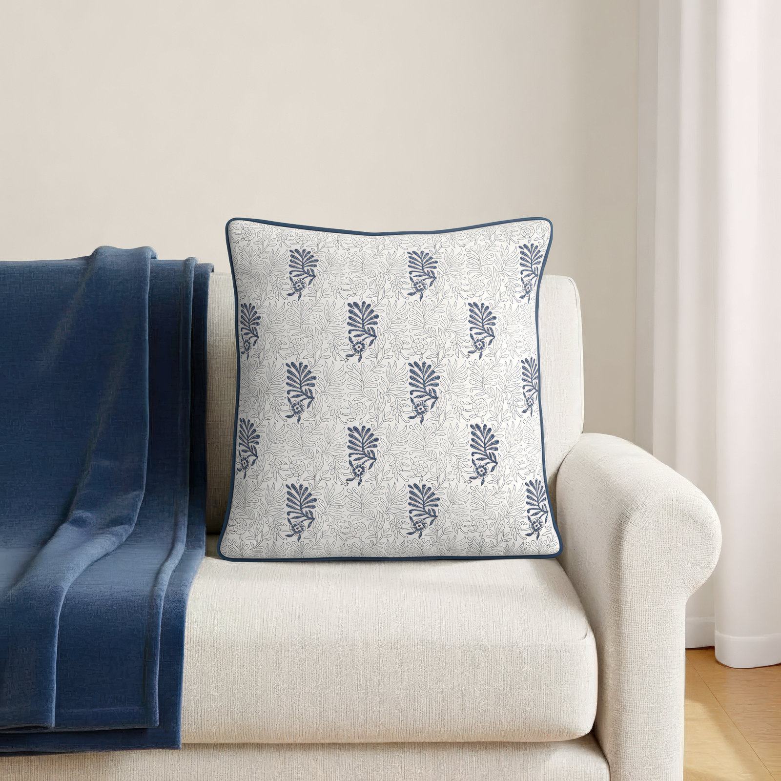 Betania 20" x 20" Embroidered Pillow Cover & Insert, Bright Blue