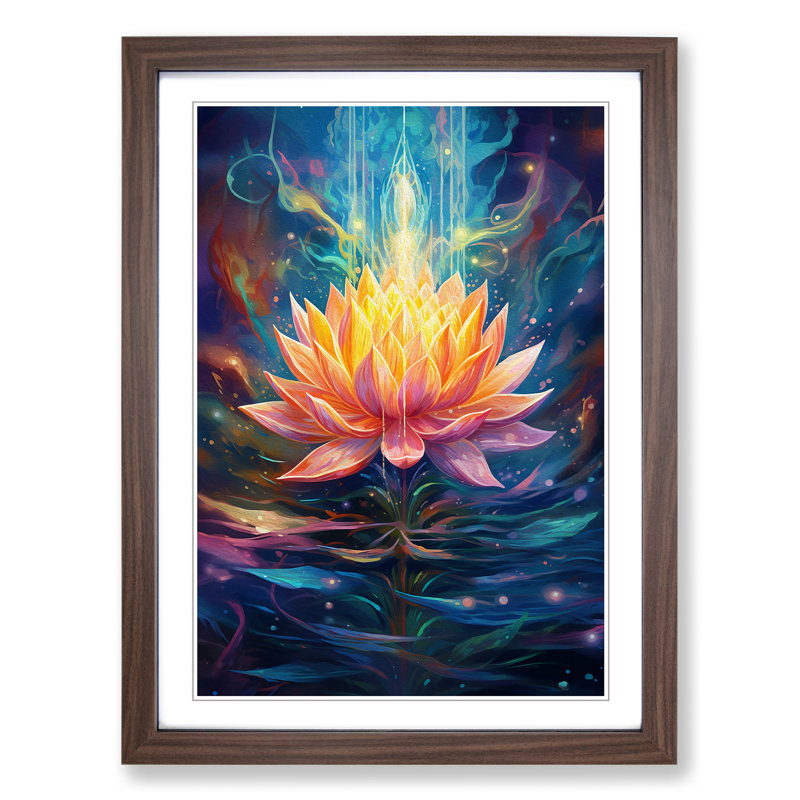 XYZ-FRM-V1223-4334 Lotus Flower Futurism No.2 1 Piece Single Picture Frame Wall Art, 34cm H x 25cm W x 2cm D, Walnut