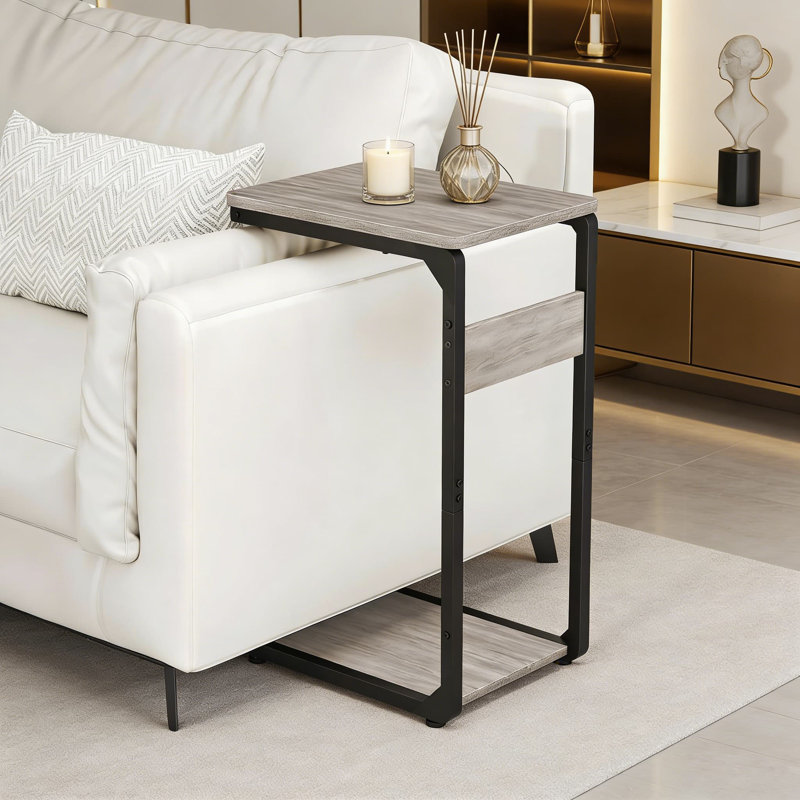Narrow C-Shaped End Table Set Of 2, Slim Sofa Side Table And TV Tray For Living Room And Bedroom, Space-Saving Design With Sturdy Support