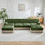Canapé modulaire 4 places avec 2 repose-pieds Cloud, jupe à pampilles, conception capitonnée, mousse haute densité, base ergonomique en bois, vert-2018282909
