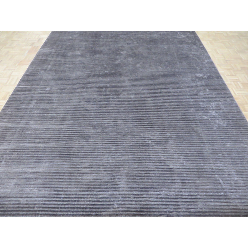 Tapis en soie gris foncé 9 pi 3 po x 12 po main one-of-kind noué la Durand