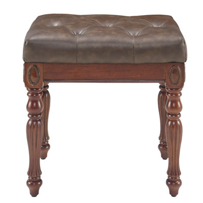 Wexford Collection Upholstered Accent Bench, Mid-Century Modern Faux Leather Vanity Bench with Tufted Seat and Solid Wood Legs