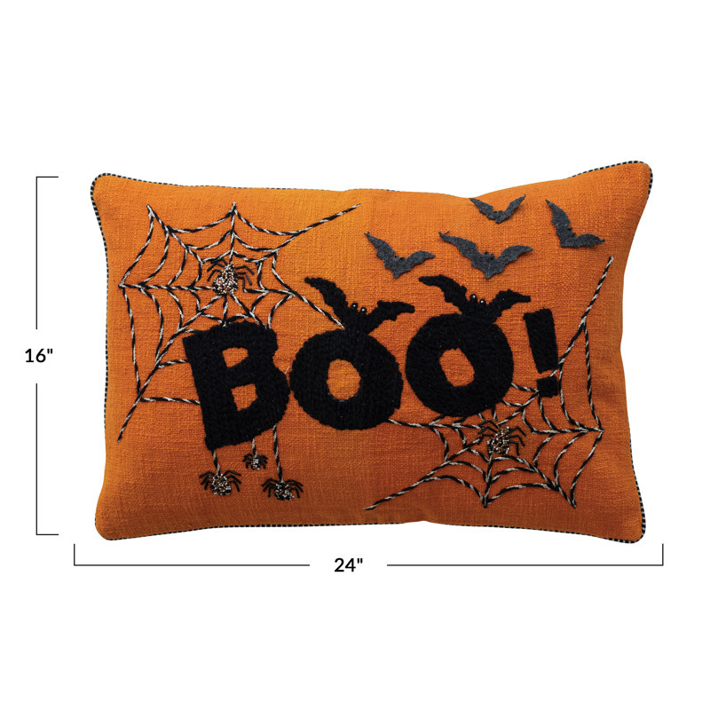 Coussin lombaire en coton brodé avec motif de chauve-souris brodé