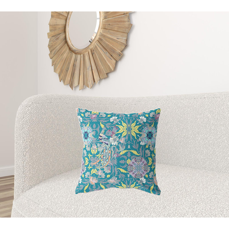 Coussin 20 po x 20 po, Floral jaune / vert