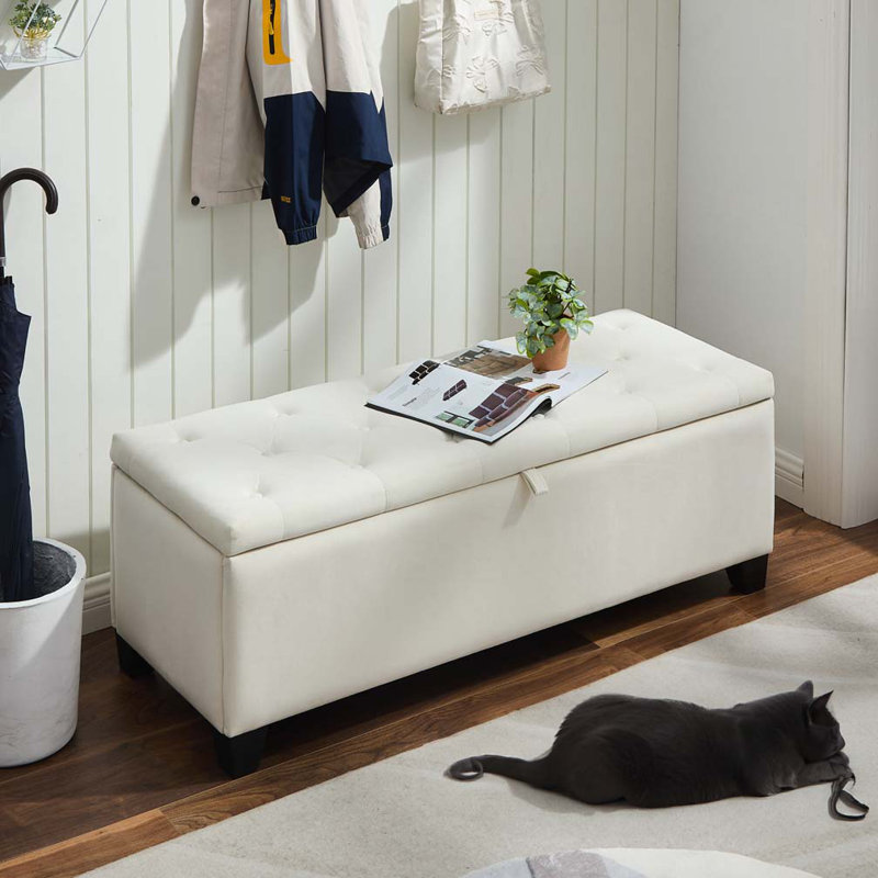Banc rembourré en tissu avec 4 pieds, Beige