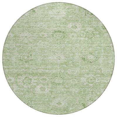 Tapis intérieur lavable rond 8 po vert et ivoire artichaut
