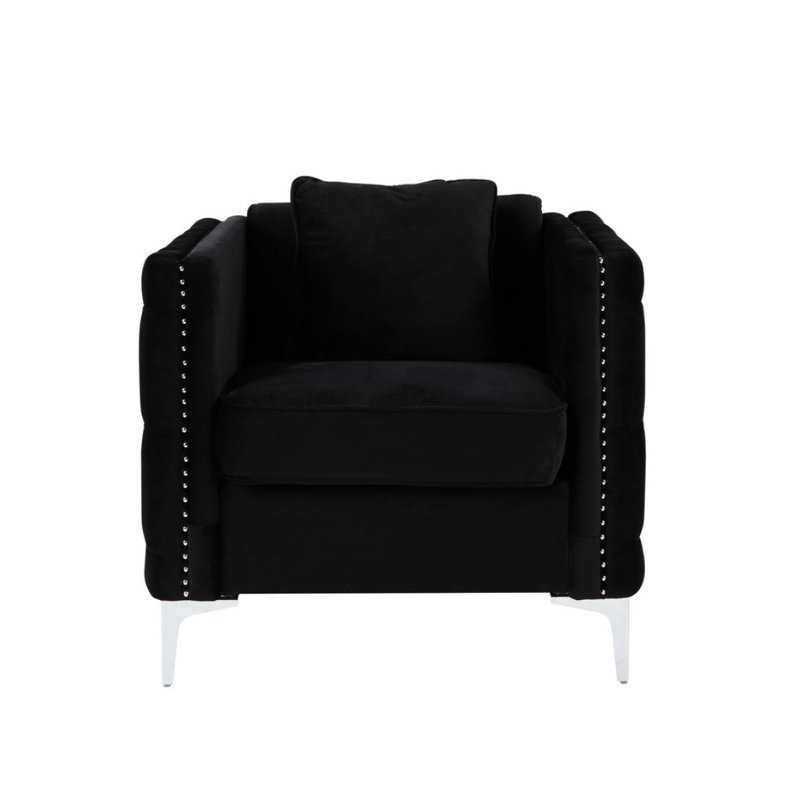 Chaise en velours noir 34 po avec 1 coussin Bayberry