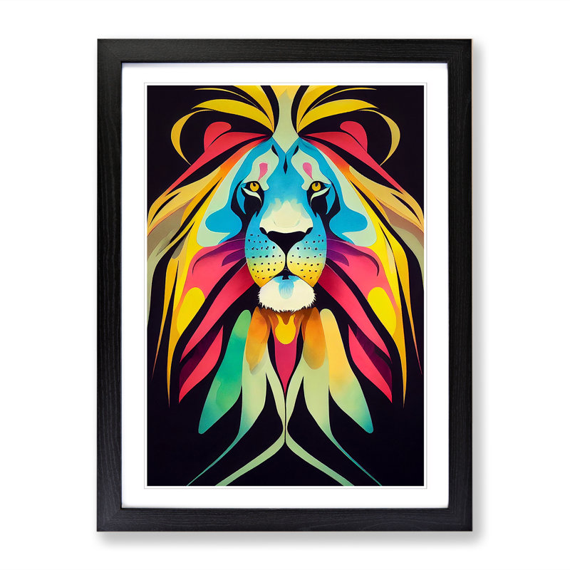 Lion Marbling - Wall Art, Black Framed, 34cm H x 25cm W x 2cm D, White