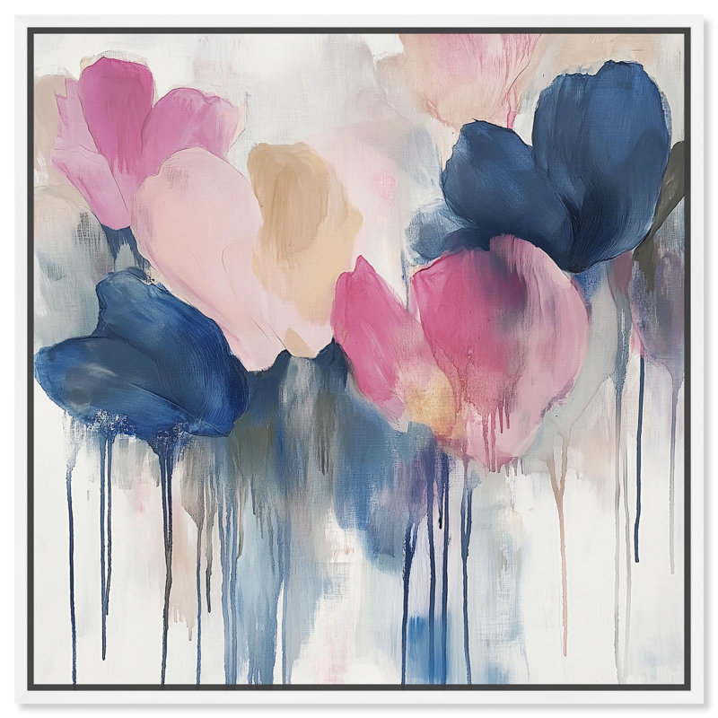 Art Remedy, toile abstraite colorée, pétales de larmes I, H 13 po x l 13 po, Cadre flottant blanc
