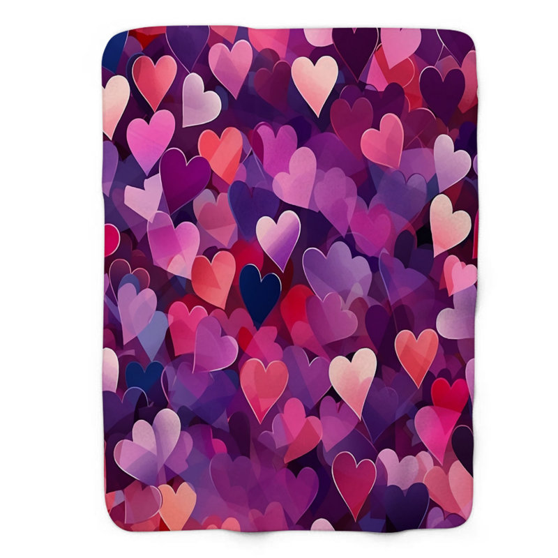 Mauve Hearts - 1 pièce Sherpa Premium, Lit simple