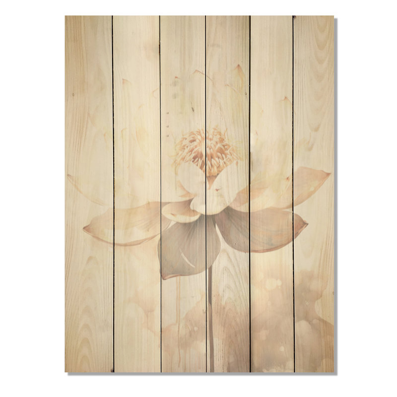 «Beige Lotus Reflections», art mural en bois de lotus sur bois de pin naturel, H 40 po x l 30 po