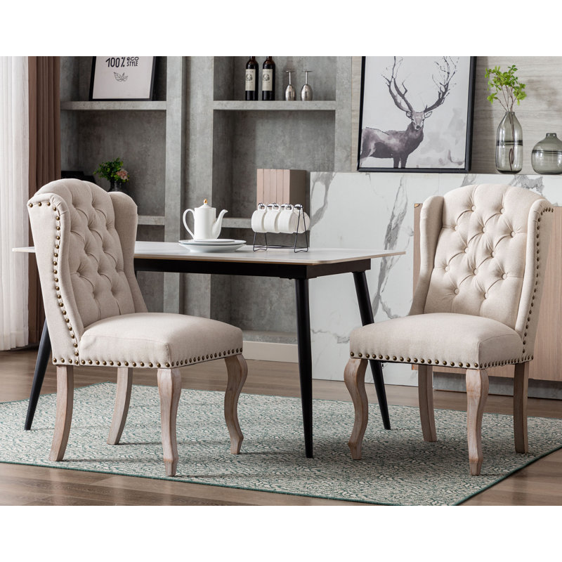 Chaise parsons en bois massif touffetée Jolynn, Crème, Bois