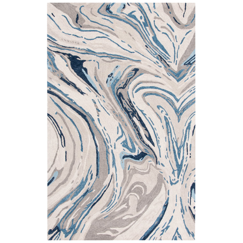 Soho Hand Tufted Wool/Cotton Abstract Rug in Blue/Gray, Rectangle 4' x 6'