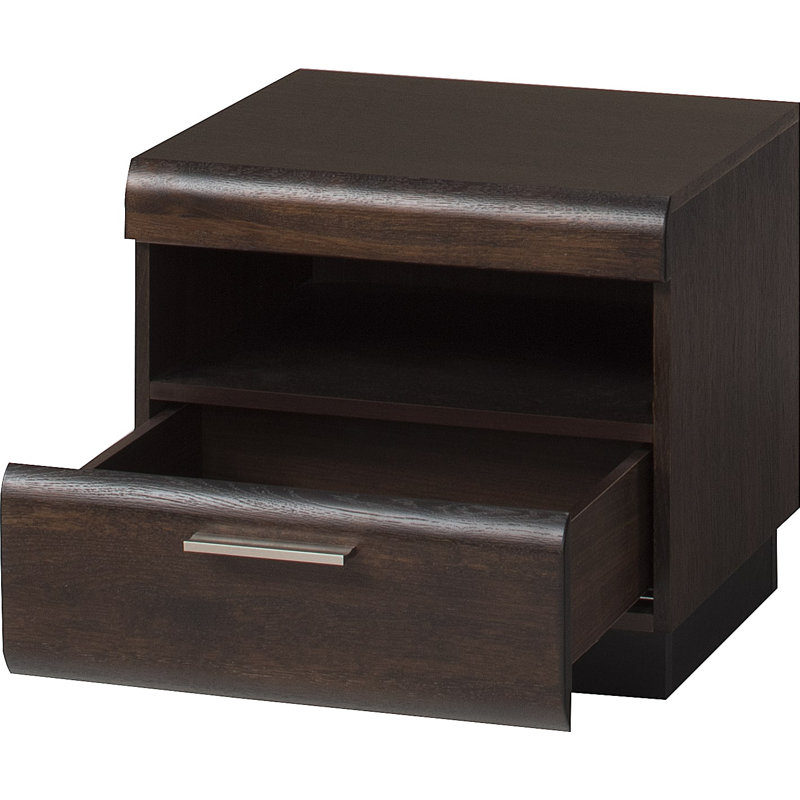 Katzman Solid + Manufactured Oak Wood 1-Drawer Bedside Table, Chocolate Oak
