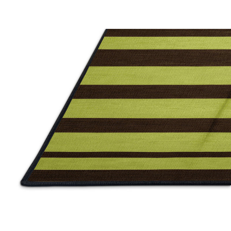 Tapis brun à rayures horizontales lavable à la machine, Rectangle 7 pi x 9 pi