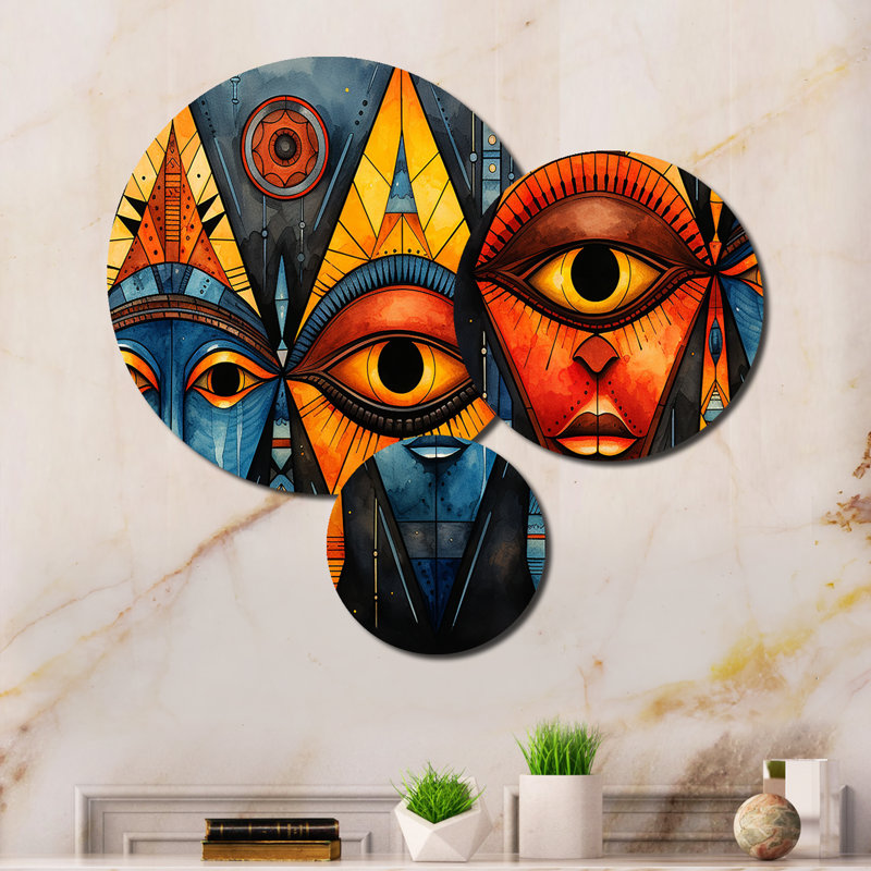 Ensemble de 3 décorations murales en métal 3 motifs tribaux d'Afrique