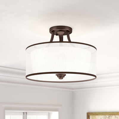 3 - Light 15" Shaded Drum Semi Flush Mount