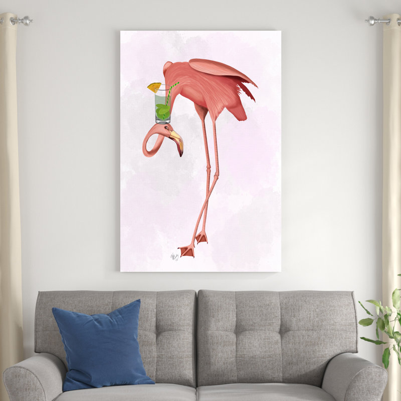 Flamant rose et cocktail 1, H 48 po x l 32 po x P 1 po
