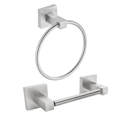 2-Piece Bath Hardware Set Wall Mounted Bathroom Accessories Set With Towel Ring, Toilet Paper Holder In Brushed Nickel