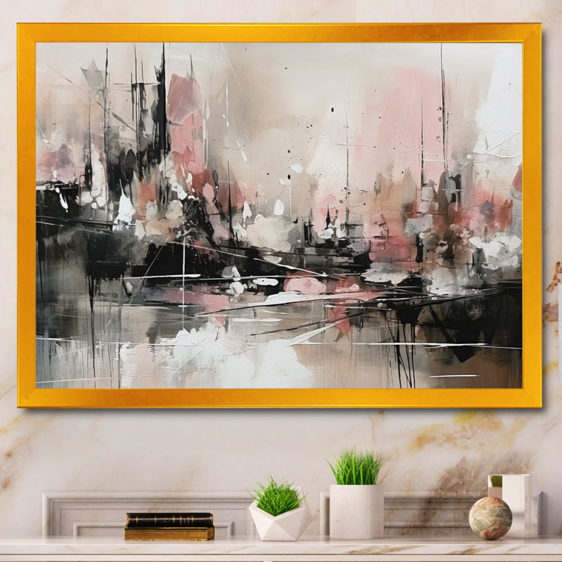 «Pink Black Minimalims Fludity I - Abstract Minimalisme, reproduction sur toile, H 30 po x l 40 po x P 1,5 po