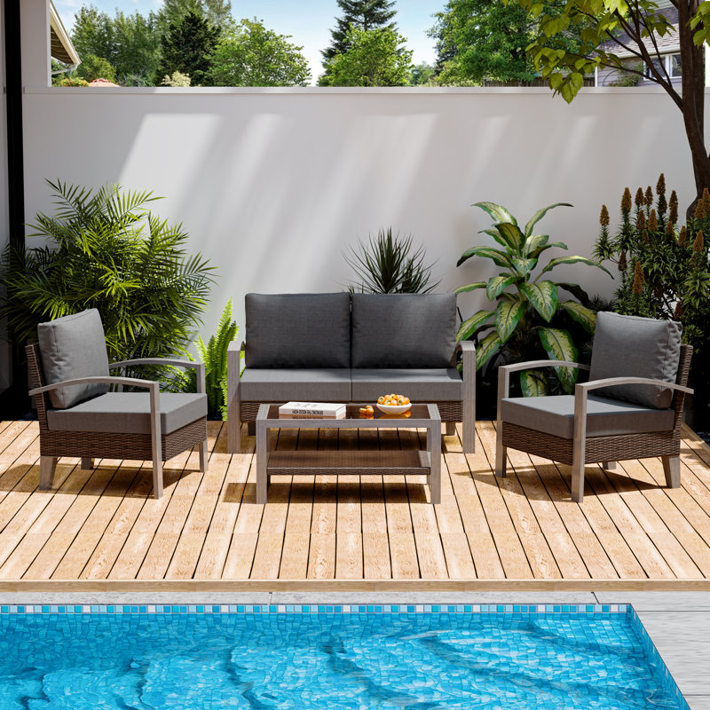 Jalaysha 350 - Person Patio Conversation Set with Cushions, Gray/Dark Brown