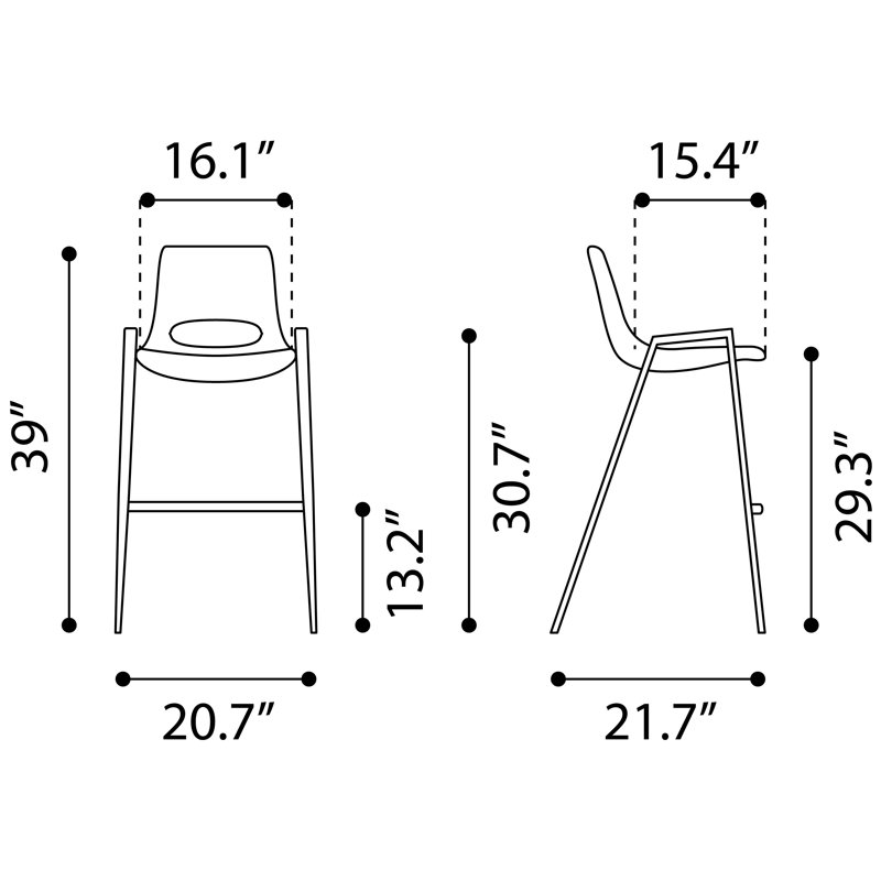 Ensemble de 2 tabourets de bar Kamyrn brun et noyer, Tabouret de bar (siège d'une hauteur de 29,90 po)