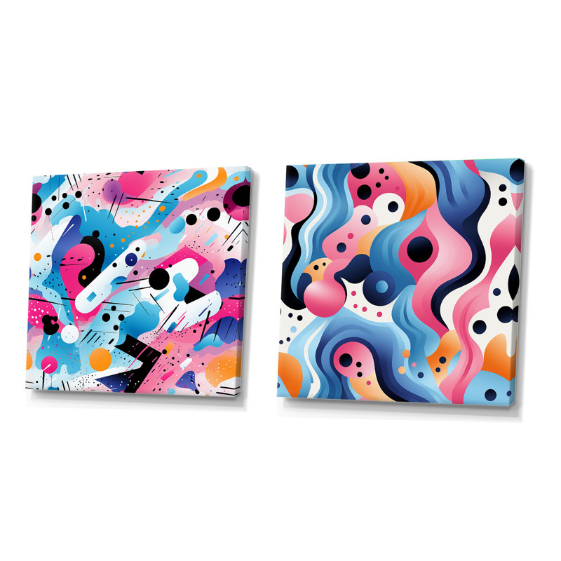 Corette - Abstract Shapes Square Collage Set Of 2, 36" H x 73" W, Wrapped Canvas