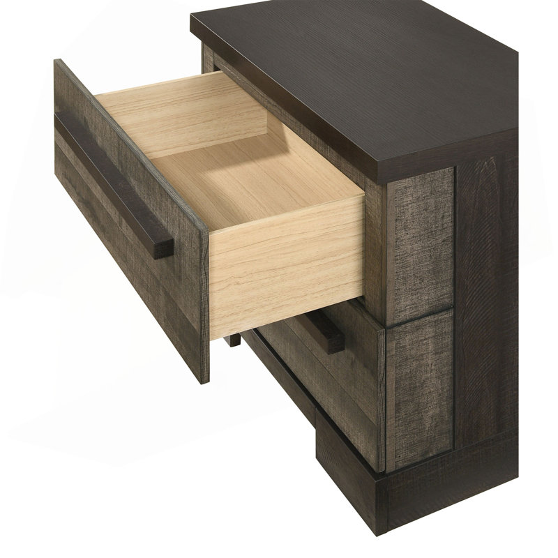 Mobilier de chambre à coucher 1 pièce à 6 tiroirs avec rangement à finition ébène, Gris