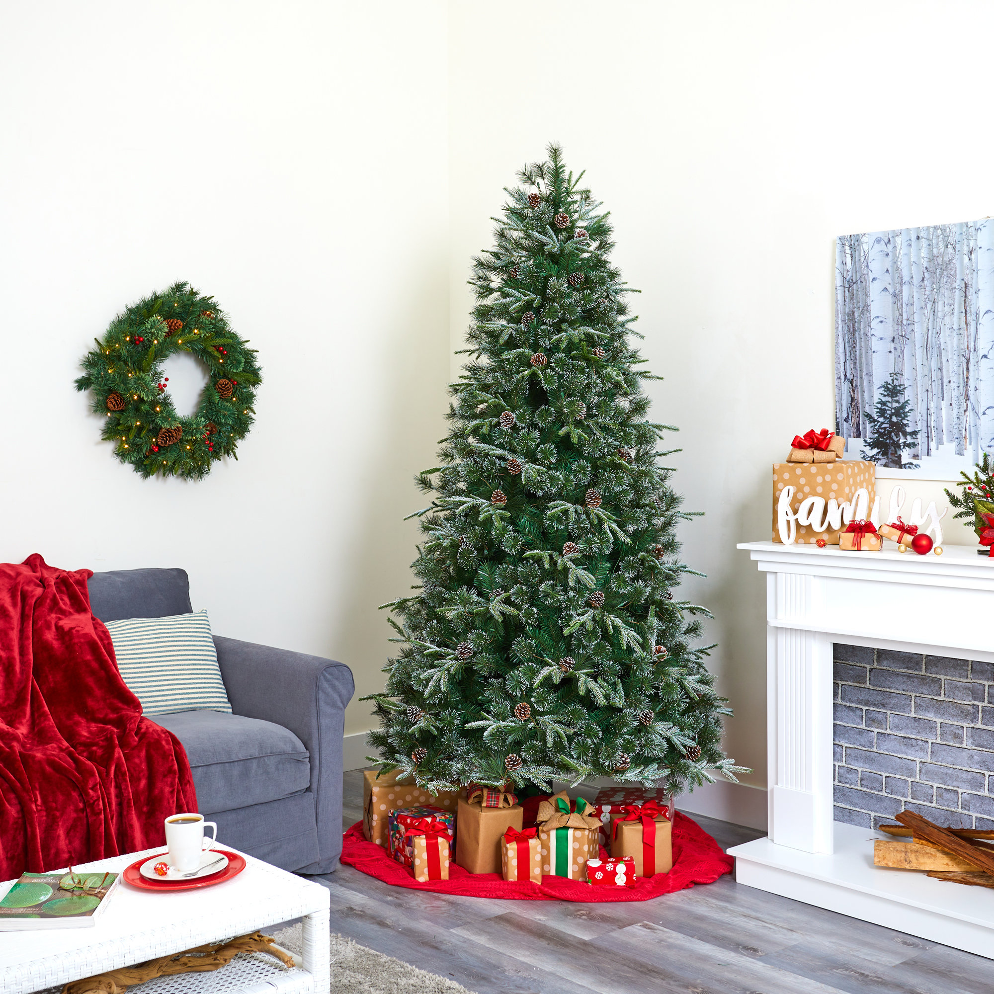 Lighted Artificial Pine Christmas Tree, 7.5' H