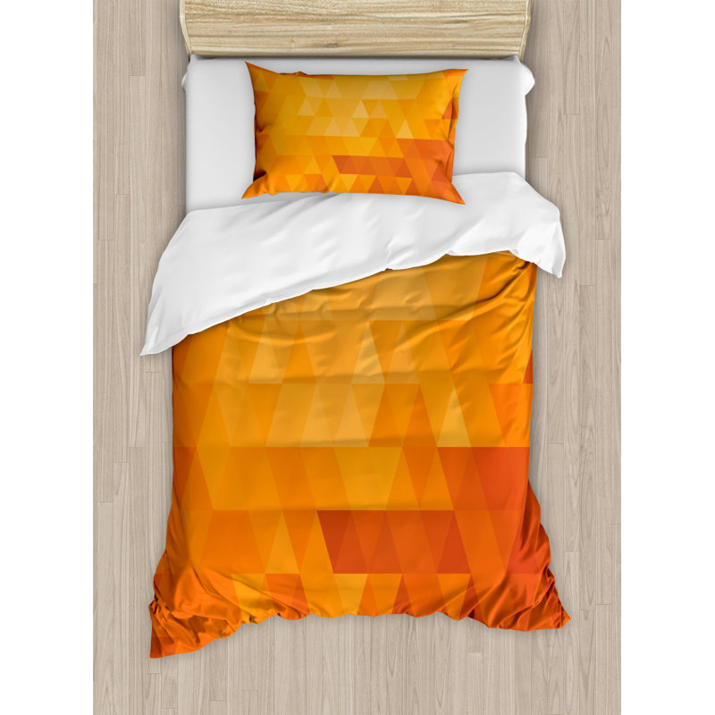Burnt Orange Geometric Triangle Mosaic Queen Duvet Cover Set