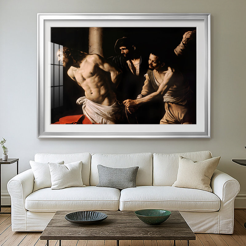The Flagellation of Christ (Rouen Version) - Caravage - reproduction encadrée avec passe-partout et verre - c. 1607, Argent