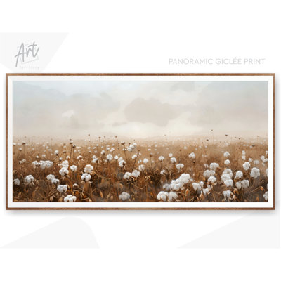 Nature Wall Art, Cotton Field Painting, Wildflower Large Wall Art Print, Botanical Art