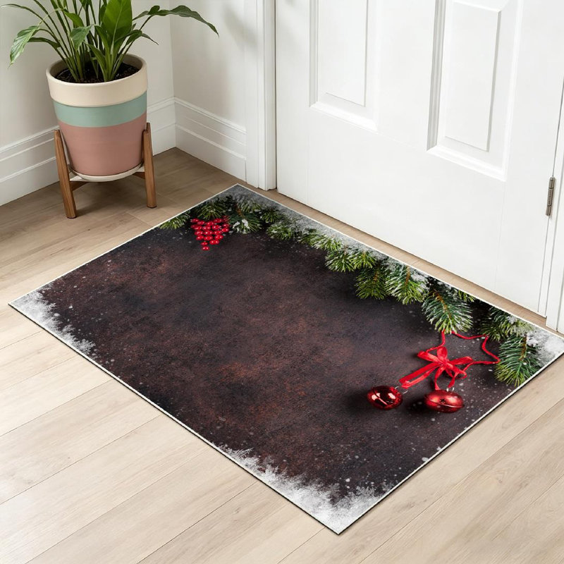 Tapis de Noël vert lavable à la machine avec sapin enneigé, Rectangle 32" x 47"