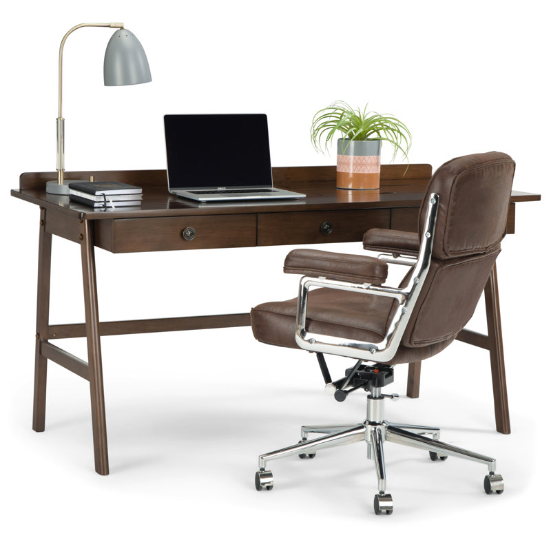 Rylie 60"W Solid Wood Transitional Writing Desk with 3 Drawers, Lift-Top Compartments, USB and Power Outlets