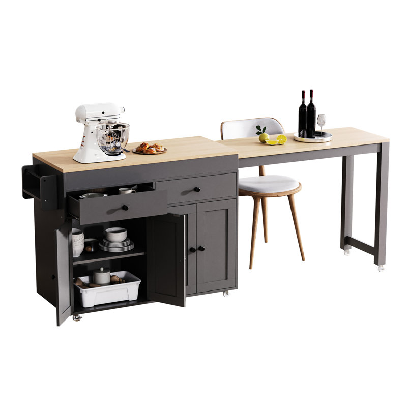 Îlot de cuisine avec armoire à 4 portes et plateau de table extensible