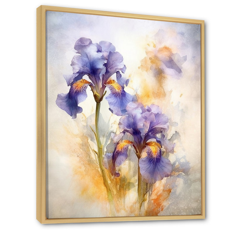 " Purple Yellow Impression Of Iris ", Natural Floater Framed, 44" H x 34" W x 1.5" D