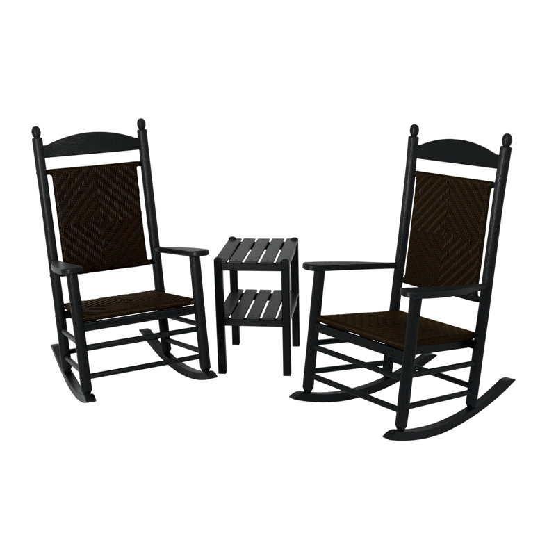 Ensemble de chaises berçantes tissées POLYWOOD 3 pièces Jefferson, Cahaba, Structure noire