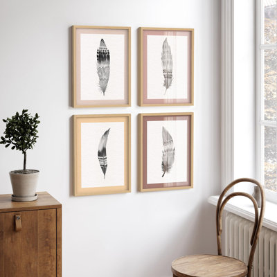 «Boho Feather Watercolor Artwork Modern Decor», 4 pièces