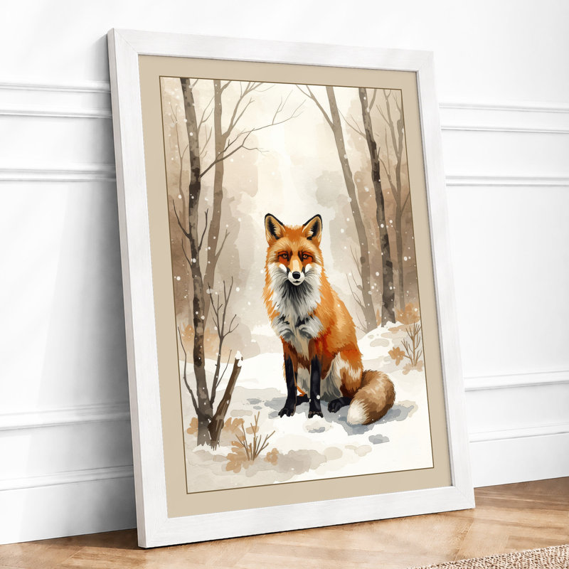 Fox in Winter Scandinavian - Framed Print, A4 - 29.7 x 21.0 cm, White