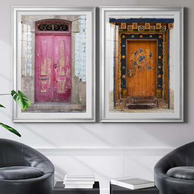 Portuguese Door - Matted and Framed Under Acrylic Glass, Set of 2, Large Living Room Wall Art