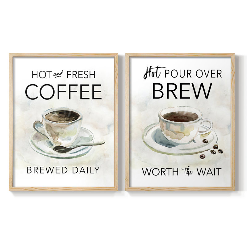 Café chaud et frais - Impression encadrée de qualité supérieure - Prêt à accrocher - Aucun clou requis - Aucun clou requis