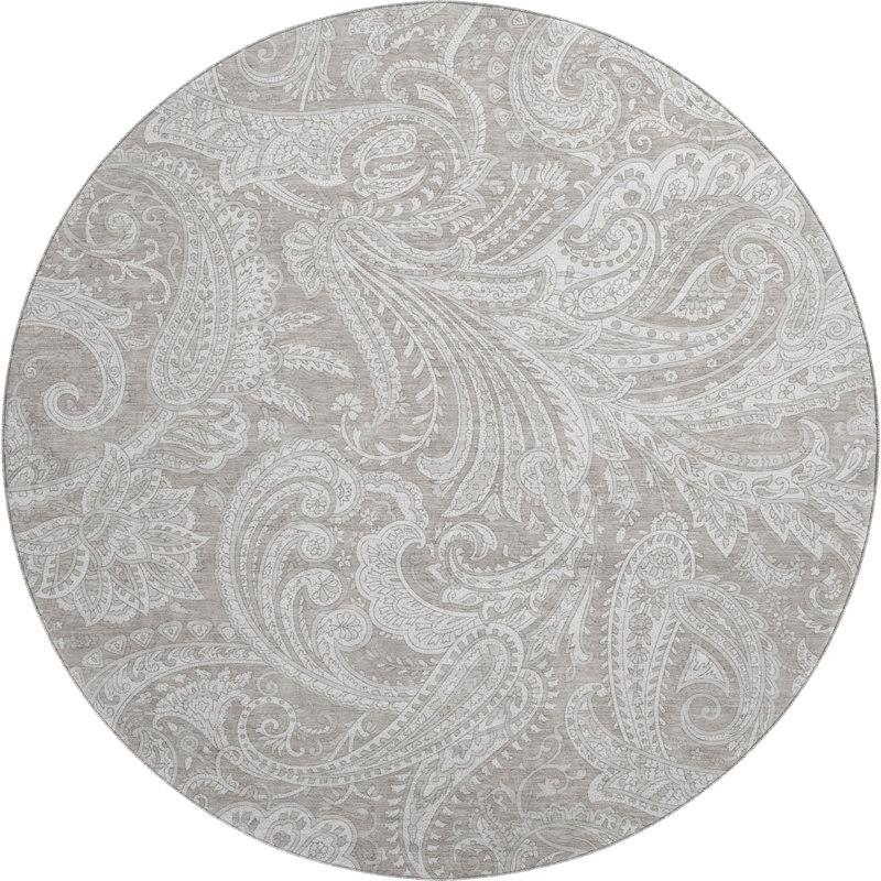 Tapis rond lavable en cachemire 8 pi taupe et ivoire avec protection UV