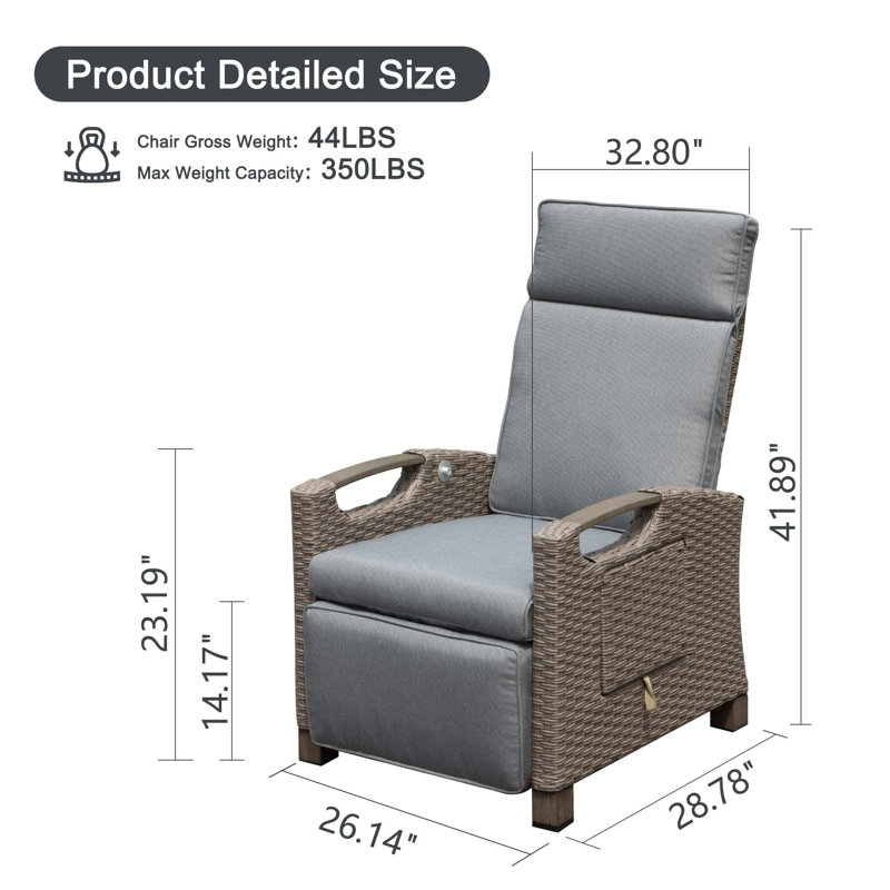 Fauteuil inclinable d'extérieur réglable avec table intégrée et osier résistant aux intempéries, parfait pour la détente dans le jardin