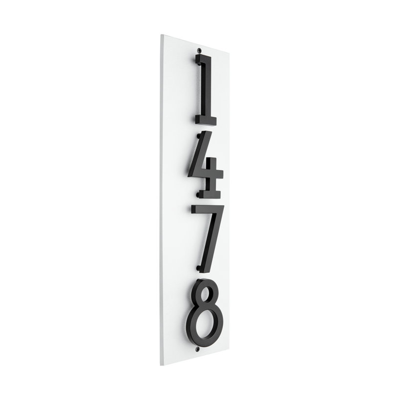 Floating Stand-Off 4-Number Vertical Sign, White /W/ Black Modern Font Numbers, Yes