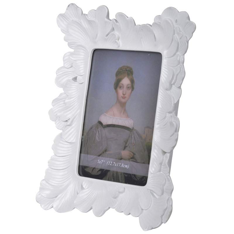 8” x 10” Antique Gold Polyresin Photo Frame with Ornate Leaf Design, Traditional Standing Picture Frame with 5” x 7” Opening for Table, Mantel, Desk, or Nightstand 