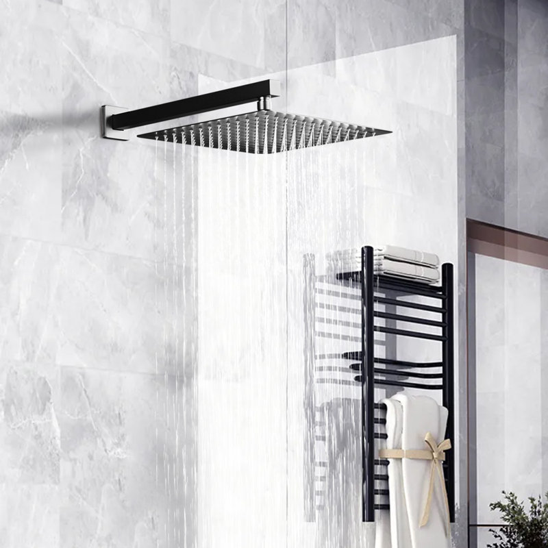 12 Inches Wall Mounted Rain Shower Head,Square Showerhead With Shower Arm,Stainless Steel,Brushed Nickel, Brushed Nickel