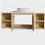 Meuble-lavabo mural 54 po avec lavabo d'art en céramique et 2 tablettes de rangement, 2 portes à fermeture en douceur, emballage KD, contreplaqué-905058614
