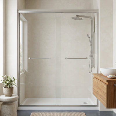 56-60" W × 72" H Double Sliding Shower Door, Brushed Nickel  Aluminum Frame, 6mm Explosion Proof Film Tempered Glass with Stainless Steel Handle