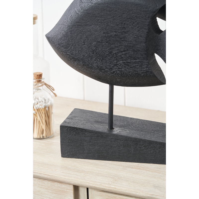 Handcarved Mango Wood Double Teardrop Angelfish Ornament, Black